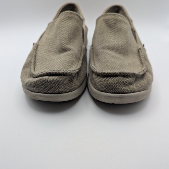 Crocs Brown Unisex Slip On Canvas Loafers Kids Size J 4 Two Tone Casual Shoes - Picture 2 of 8